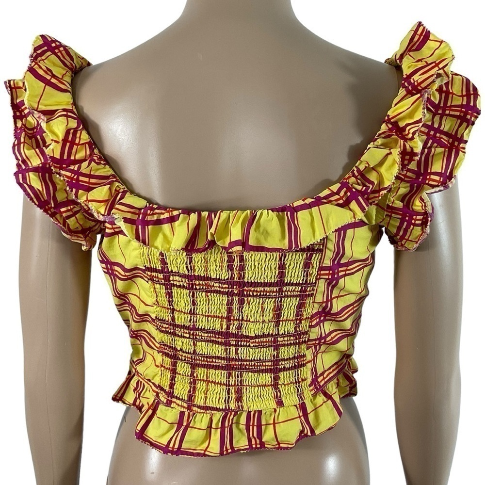 L’ Academie Los Angeles The Laci Crop Top In Yellow Plaid Size Small Side zip - Picture 2 of 9